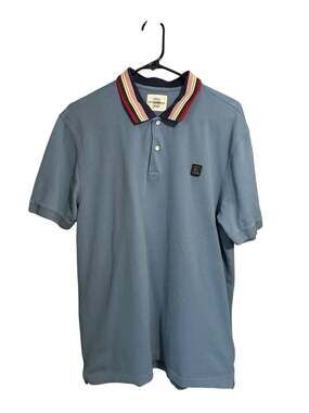Kent & Curwen Men's Blue Short Sleeve Polo Shirt with Striped Collar XXL